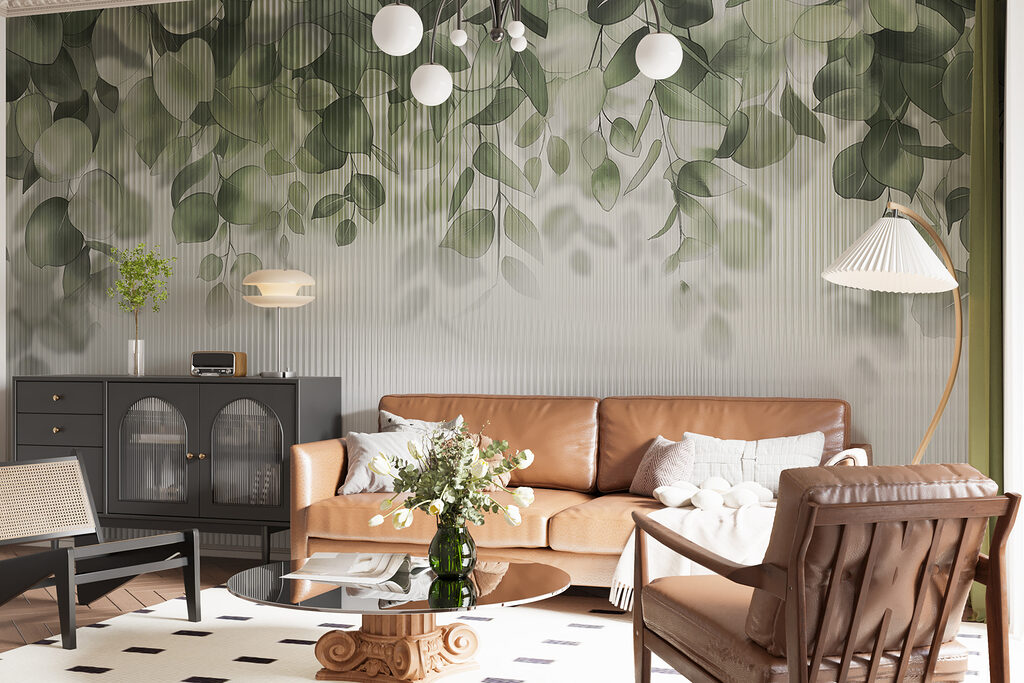 Groene bladeren uit een raam — interieur 3