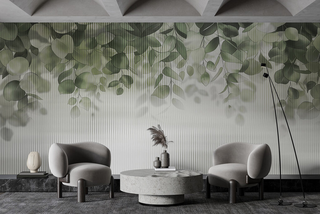 Groene bladeren uit een raam — interieur 4