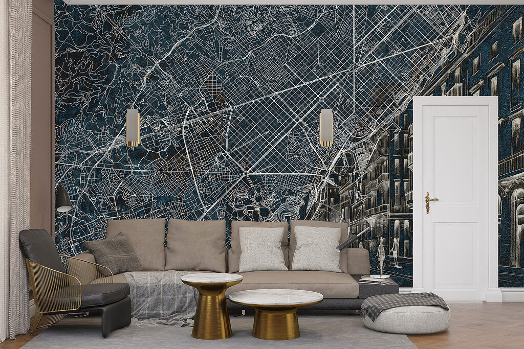 Kaart van een stad in een interieur