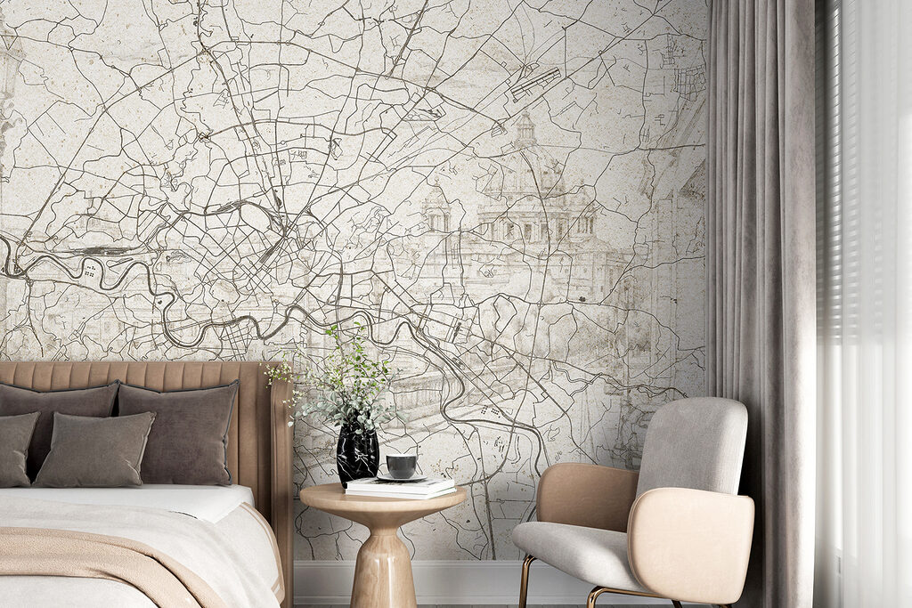 Oude stadskaart met rivier — interieur 1