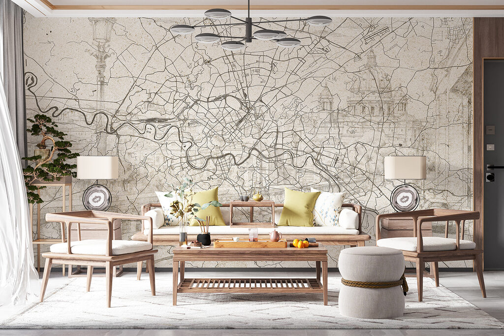 Oude stadskaart met rivier — interieur 3