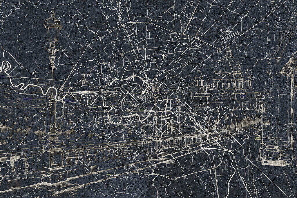 Stadskaart langs een rivier — volledig ontwerp