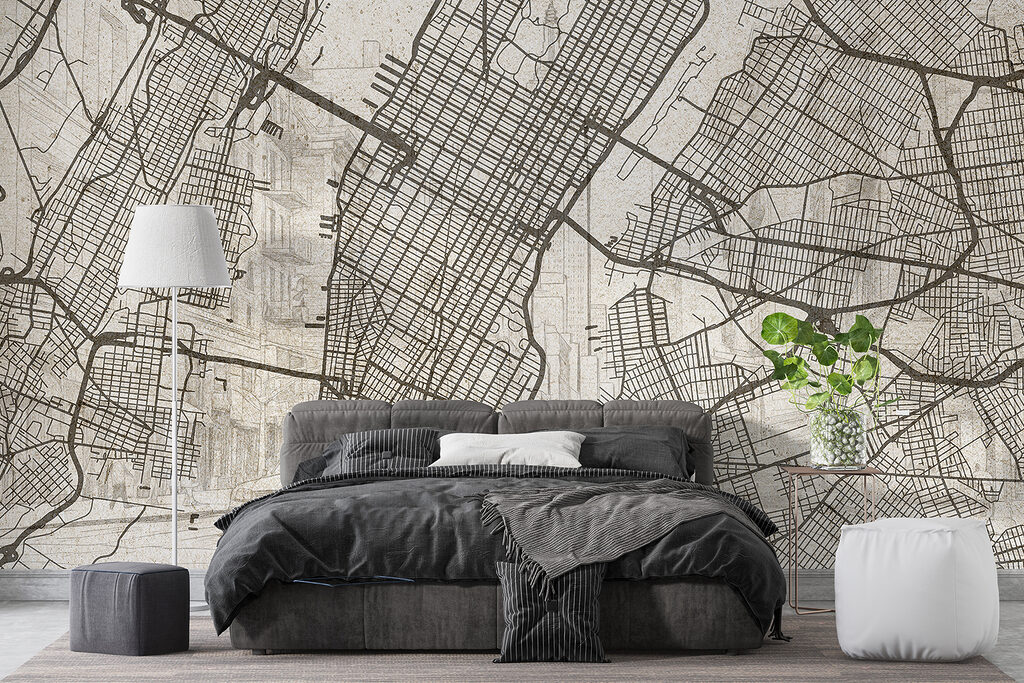 Kaart van een stad in een interieur