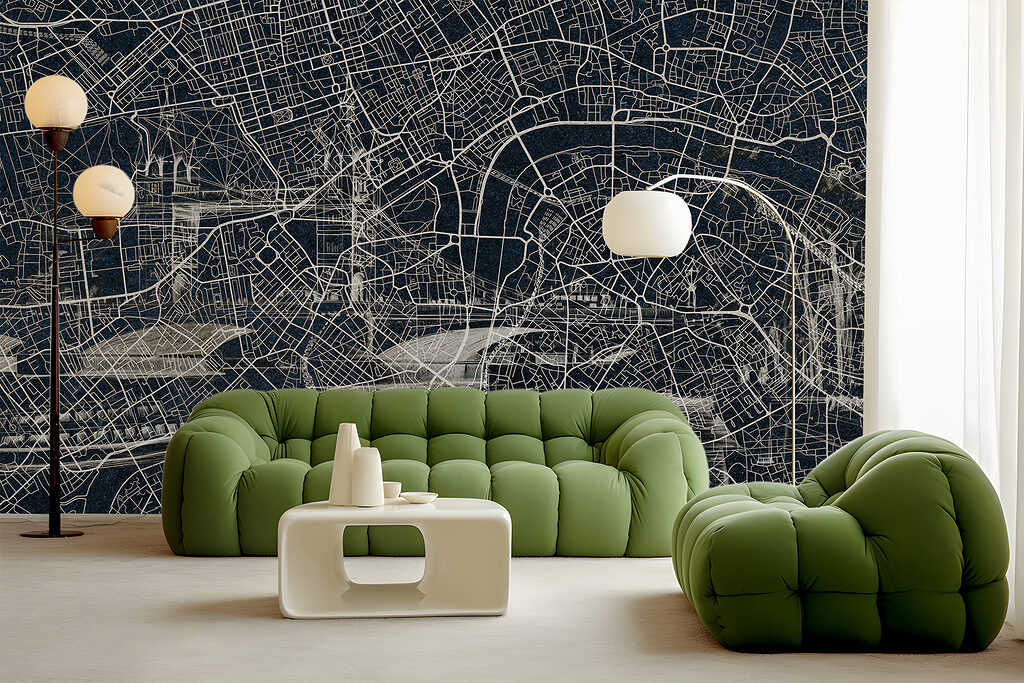 Kaart van een stad in een interieur