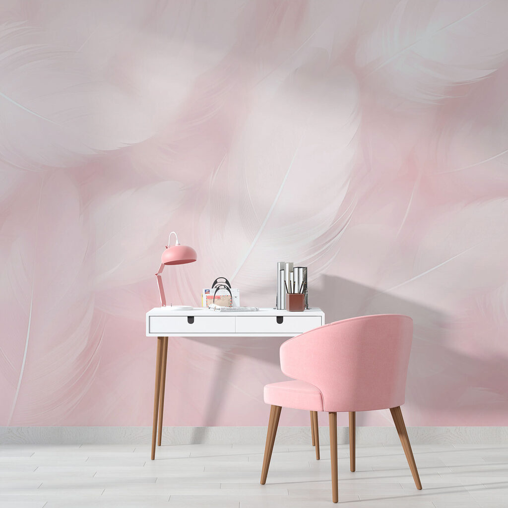 Witte veren op zachtroze — interieur 2
