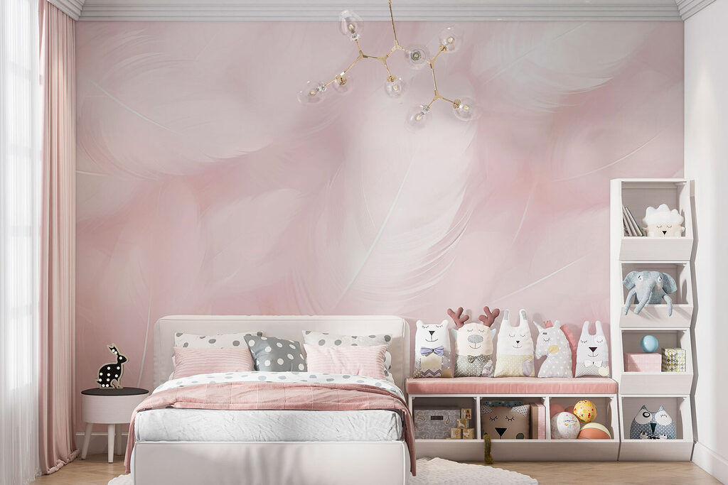 Witte veren op zachtroze — interieur 4