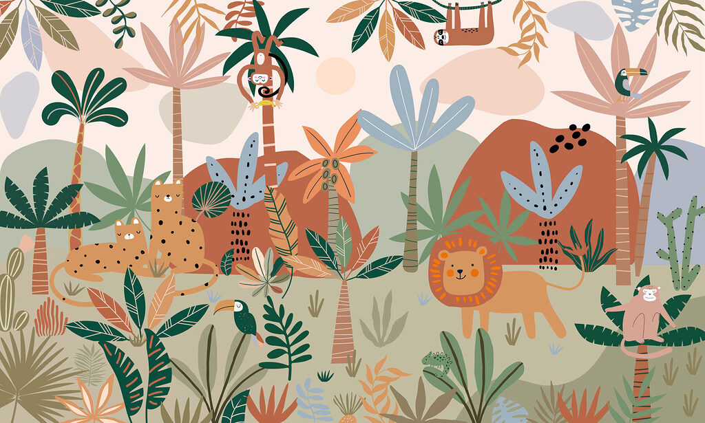 Jungle vol getekende dieren — volledig ontwerp