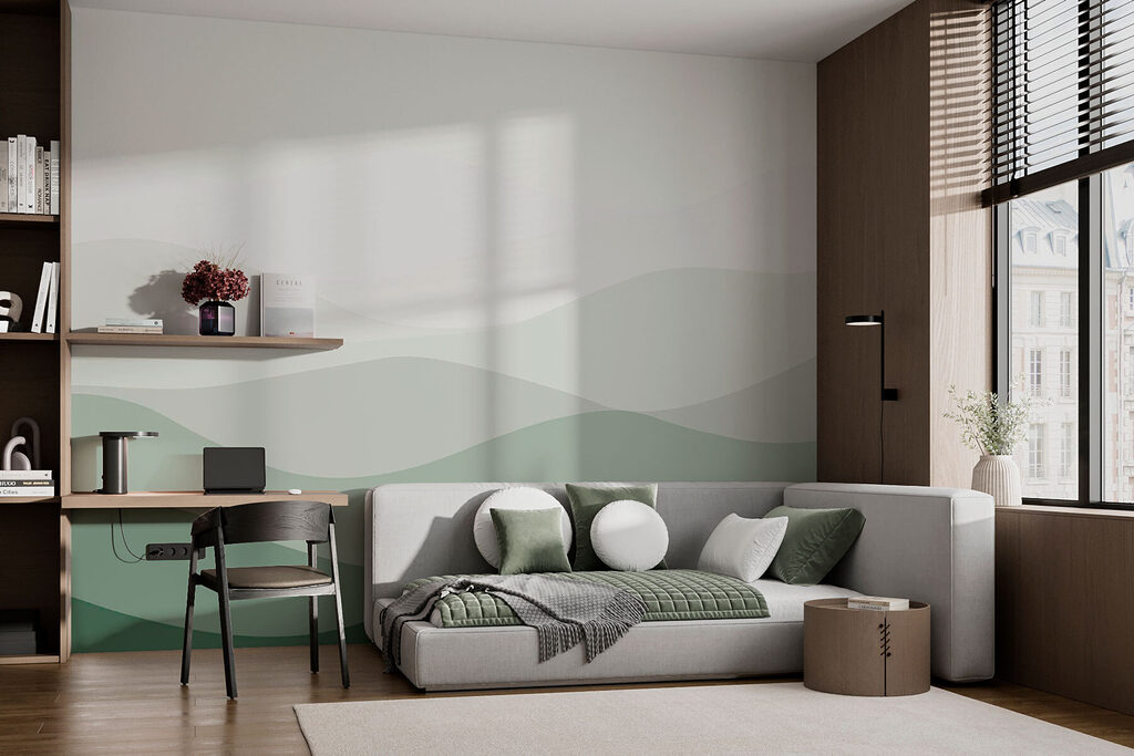 Heuvellagen in rustige kleurvlakken — interieur 1