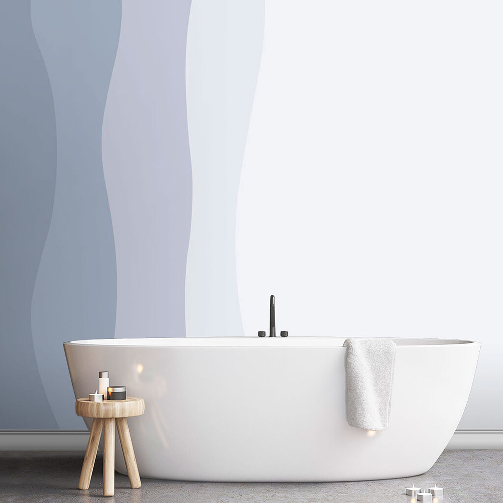 Blauwe banen op wit — interieur 2