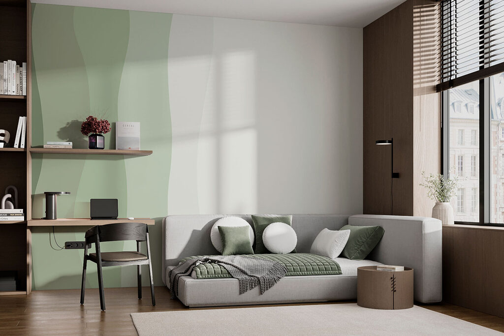 Groene en witte golvende lijnen — interieur 1