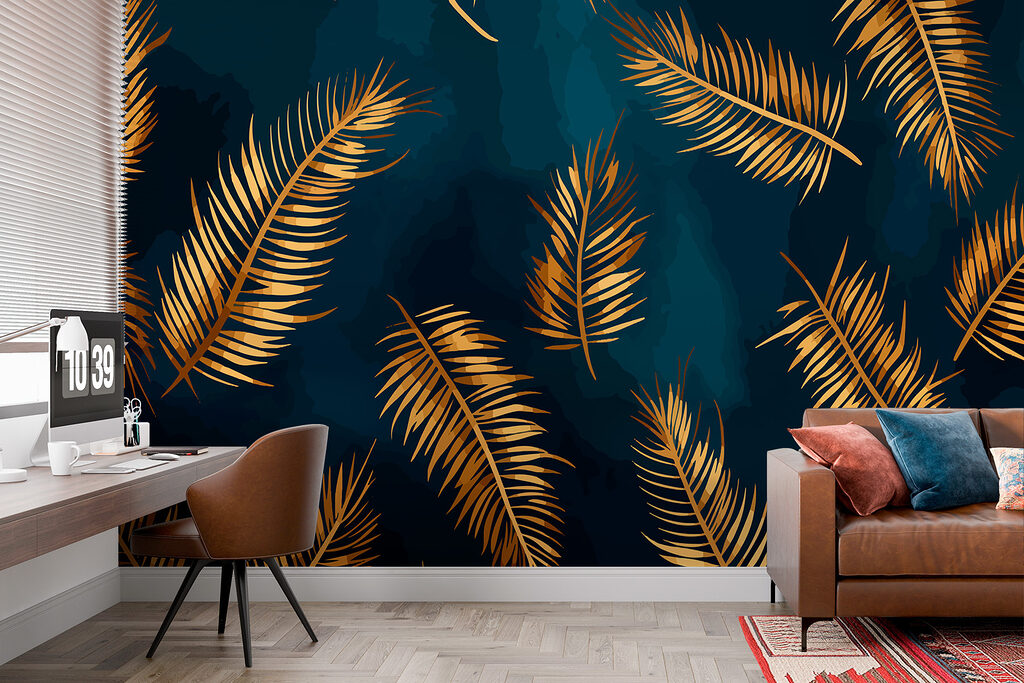 Gouden palmveren op petrol — interieur 1