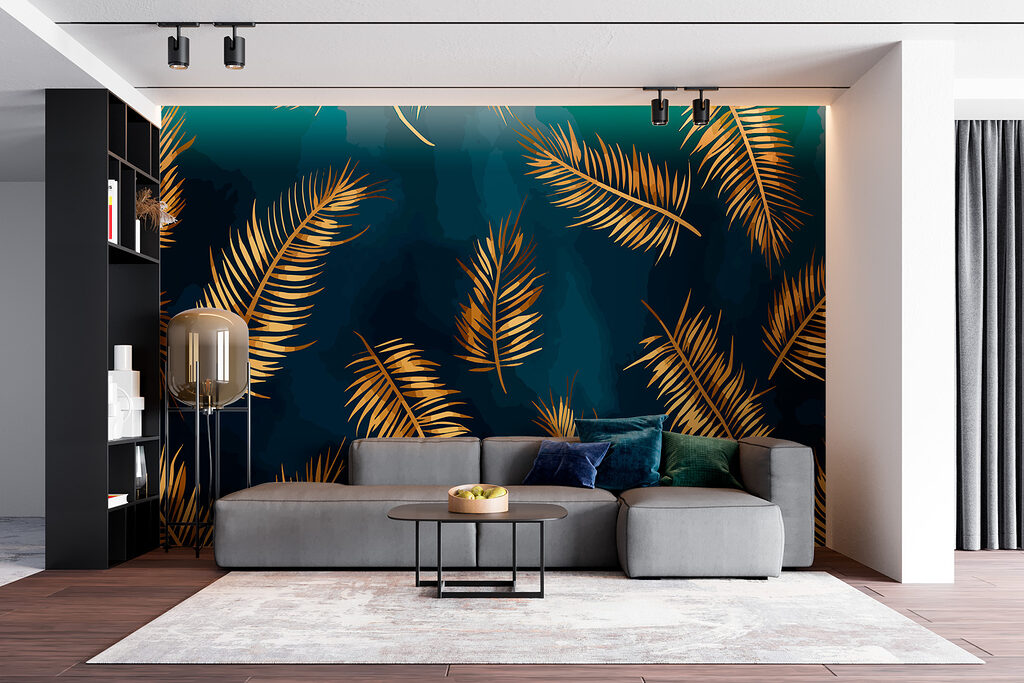 Gouden palmveren op petrol — interieur 2