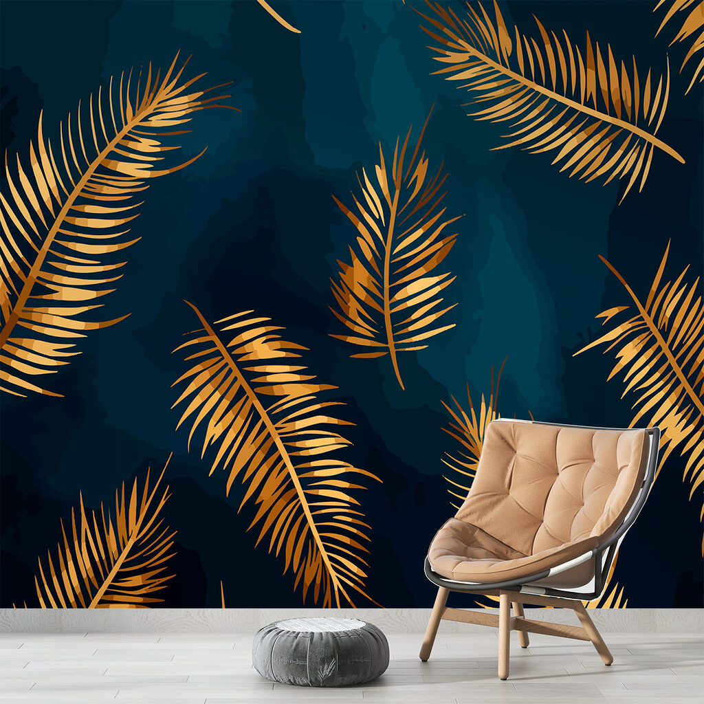 Gouden palmveren op petrol — interieur 3