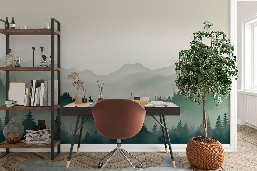 Groene dennenheuvels in nevel — interieur 3