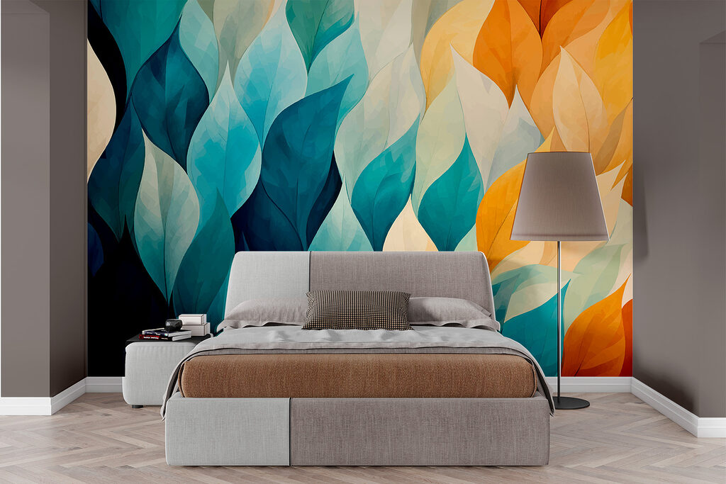 Bladeren in turquoise aardetinten — interieur 1