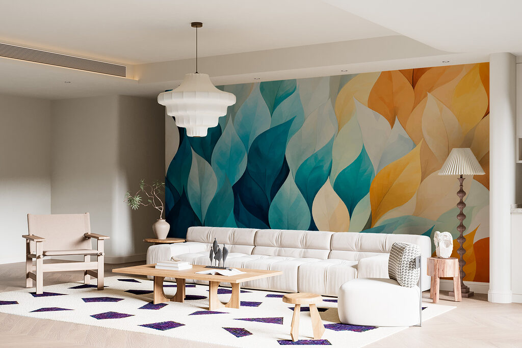 Bladeren in turquoise aardetinten — interieur 2