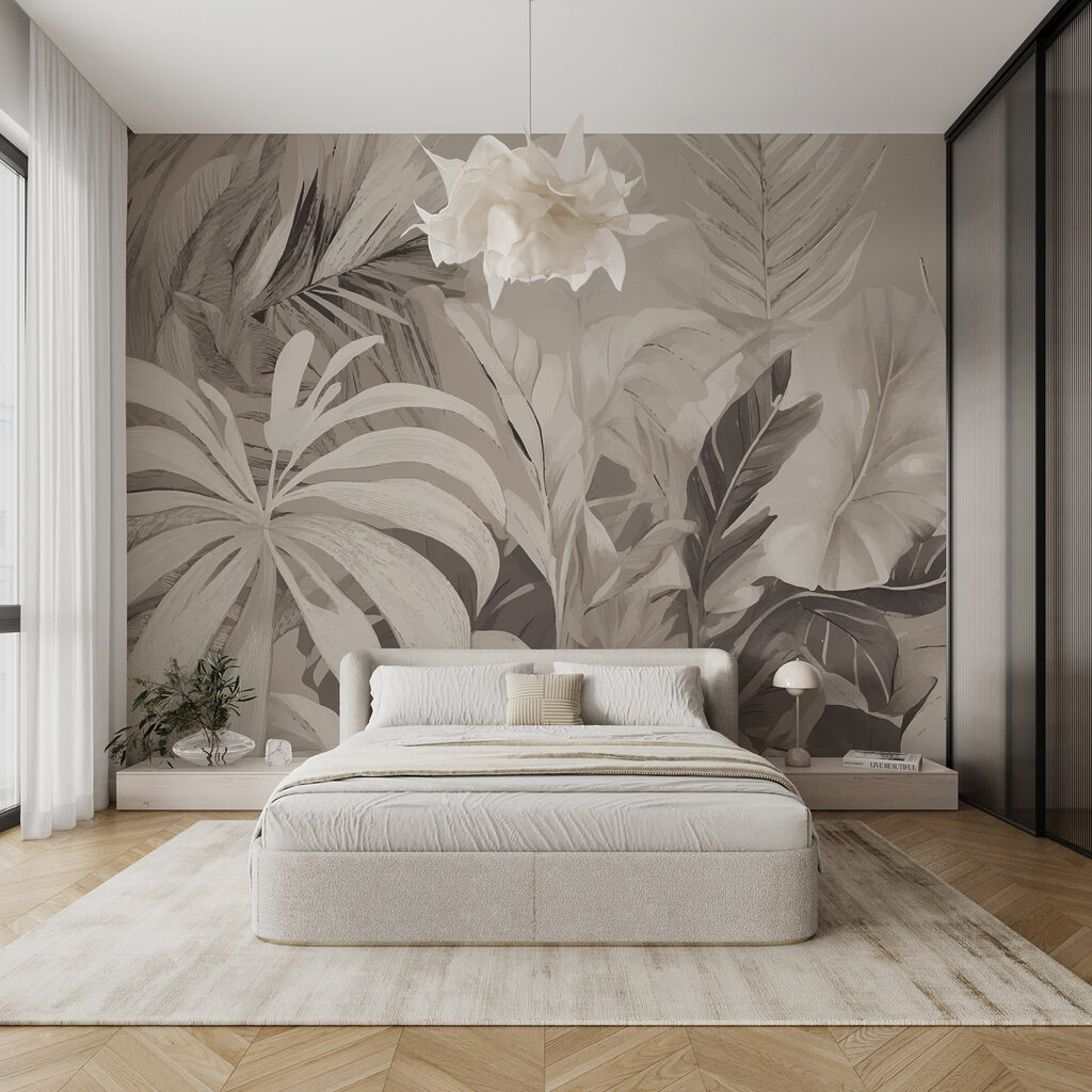 Tropenbladeren in grijze lagen — interieur 3