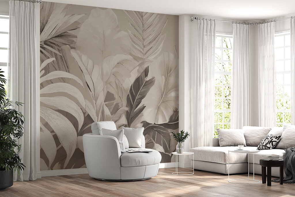 Tropenbladeren in grijze lagen — interieur 1