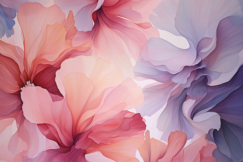 Roze bloemen met lilaranden — volledig ontwerp