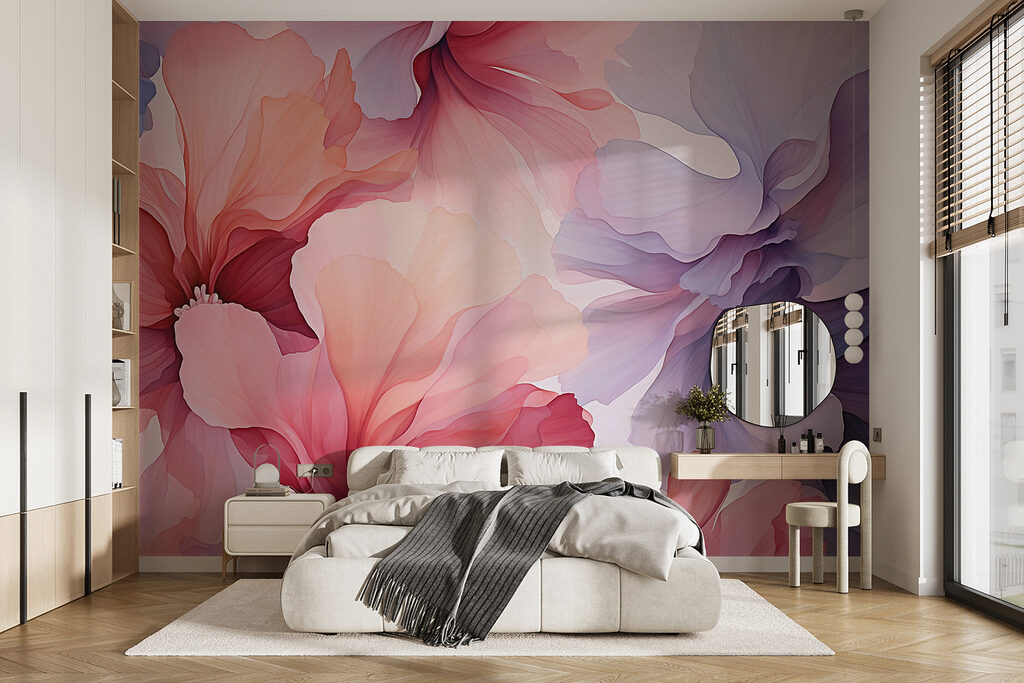 Roze bloemen met lilaranden — interieur 1