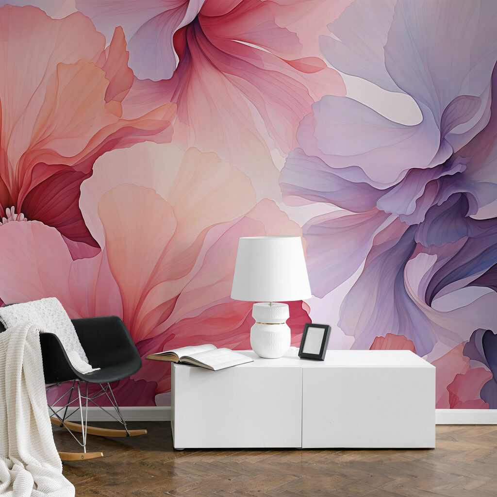 Roze bloemen met lilaranden — interieur 2