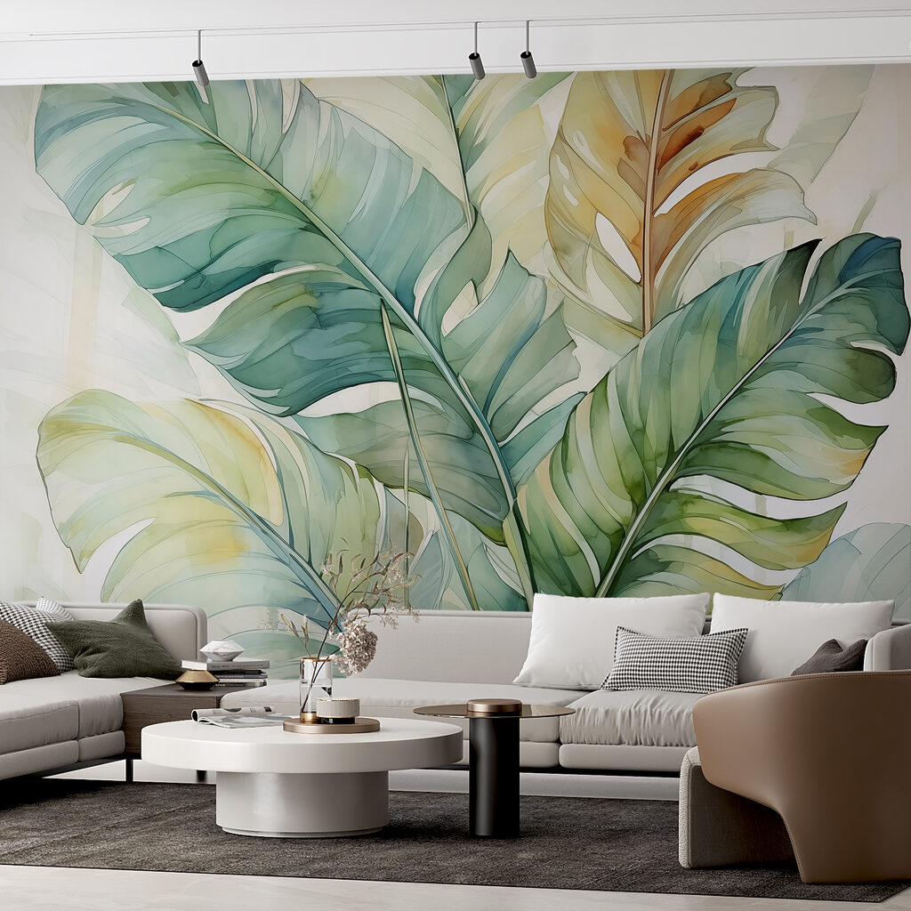 Bananenblad in transparante aquarel — interieur 1