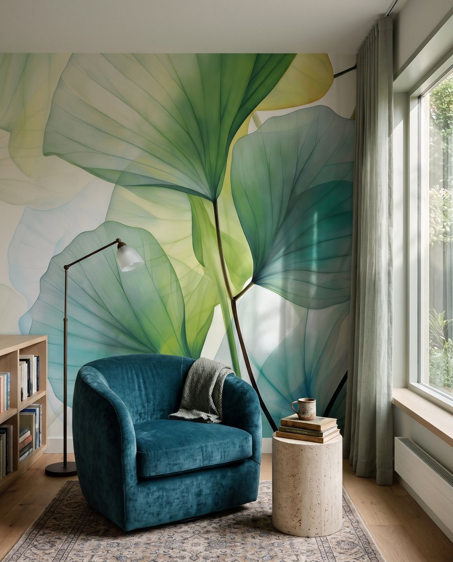 Ronde bladeren vangen licht in een interieur