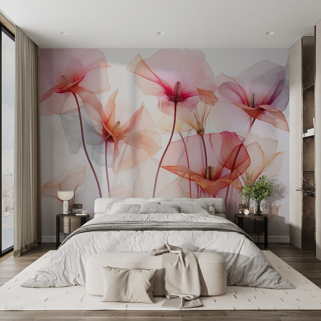 Roze kelken, dunne stelen — interieur 1