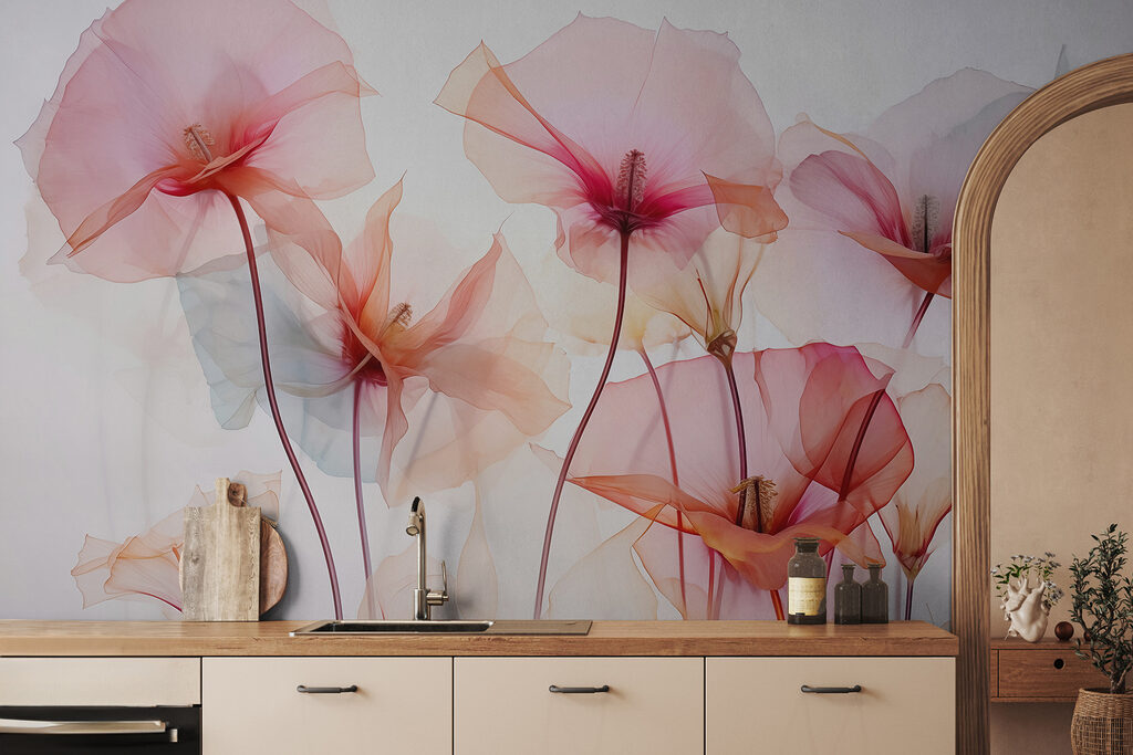 Roze kelken, dunne stelen — interieur 2