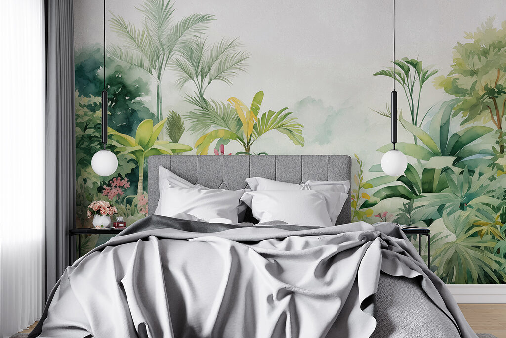 Tropentuin in lichte aquarel — interieur 1