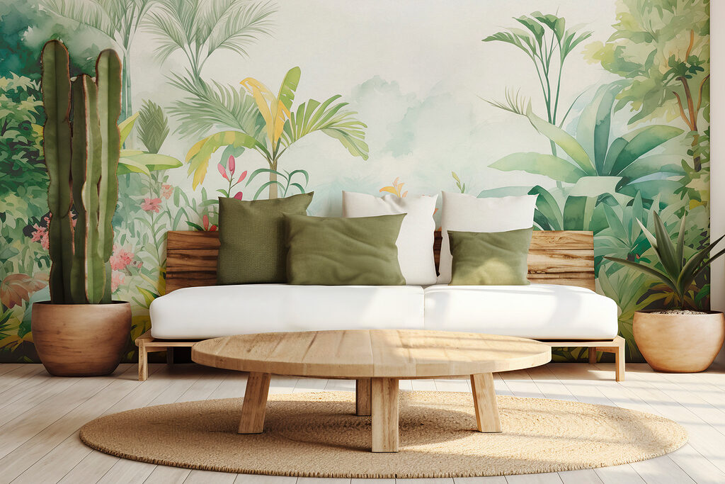 Tropentuin in lichte aquarel — interieur 2