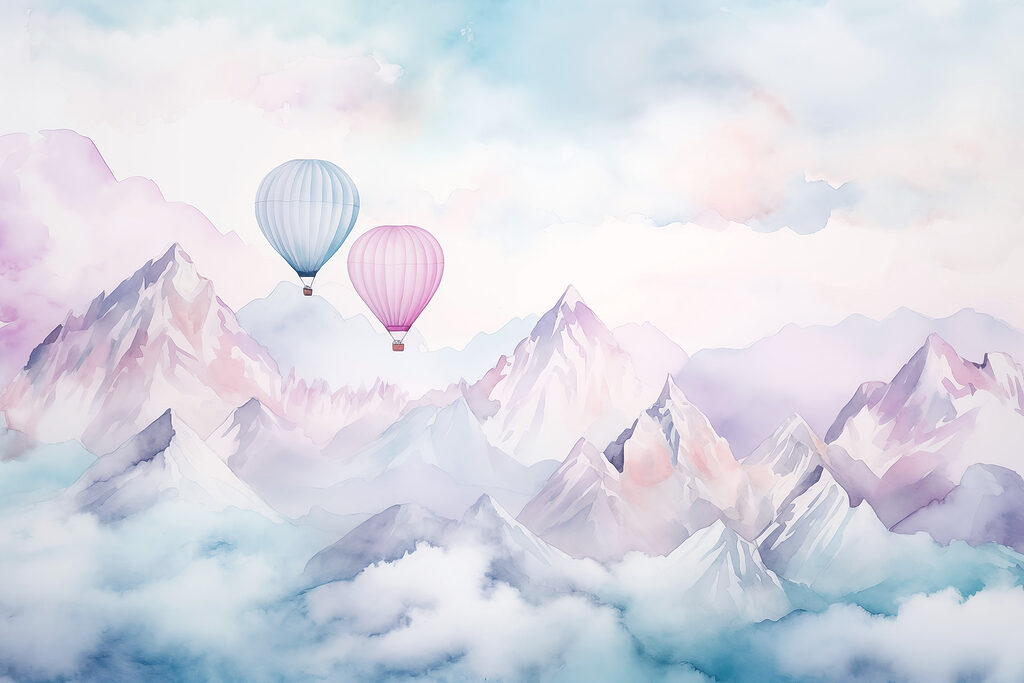 Twee ballonnen tussen bergtoppen — volledig ontwerp