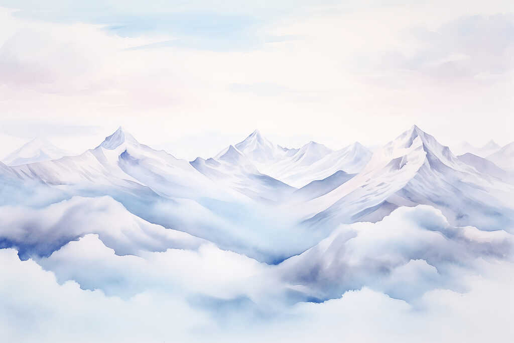 Sneeuwtoppen boven een wolkenzee — volledig ontwerp