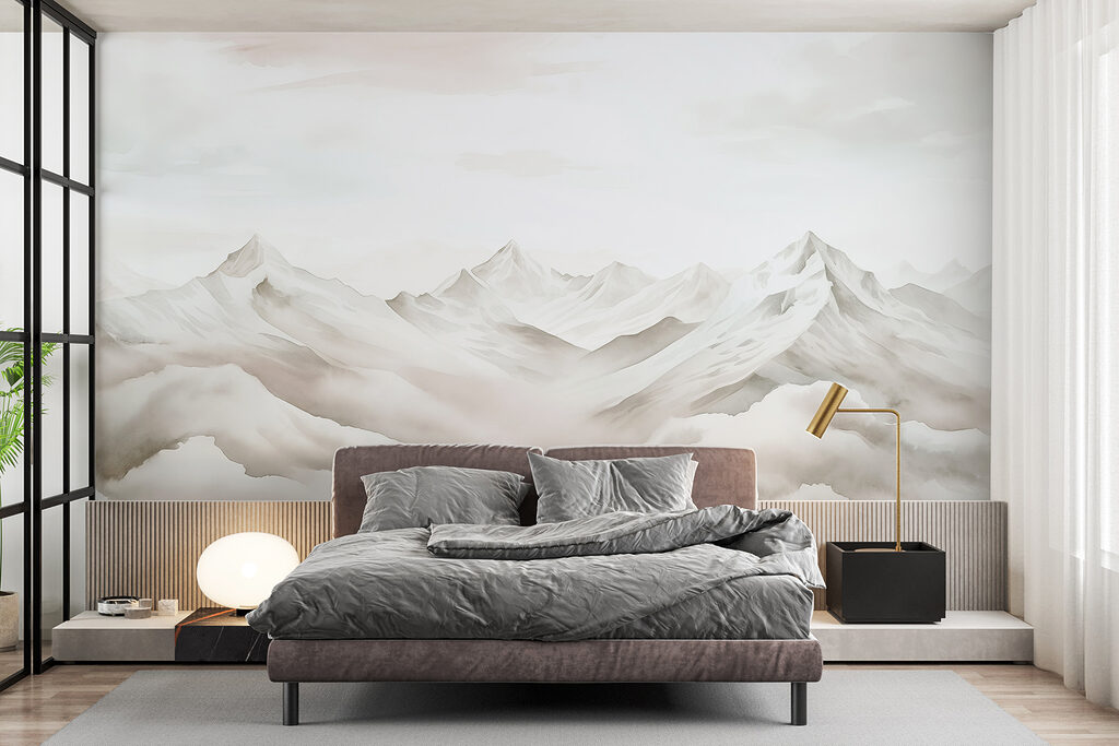 Bergketen met wolken in een interieur