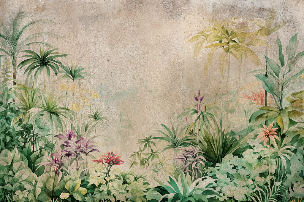 Junglebloemen op verweerde achtergrond — volledig ontwerp