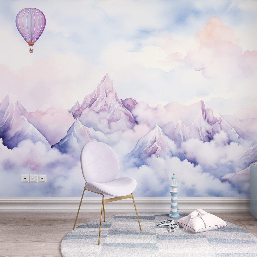 Lila ballon boven sneeuwpieken — interieur 1