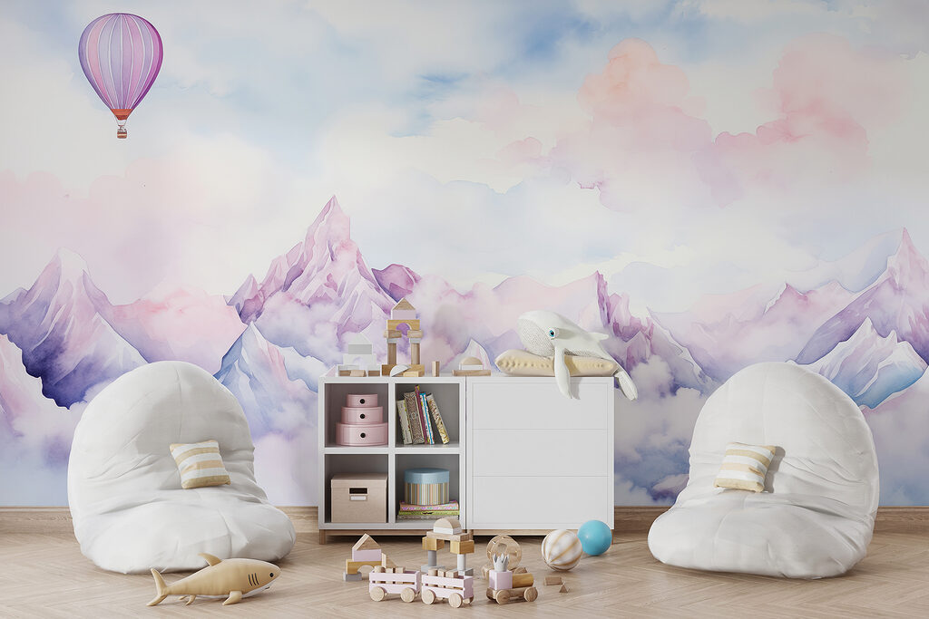 Lila ballon boven sneeuwpieken — interieur 4