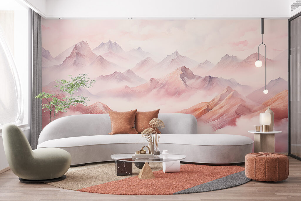 Roze bergketens tussen wolken — interieur 2