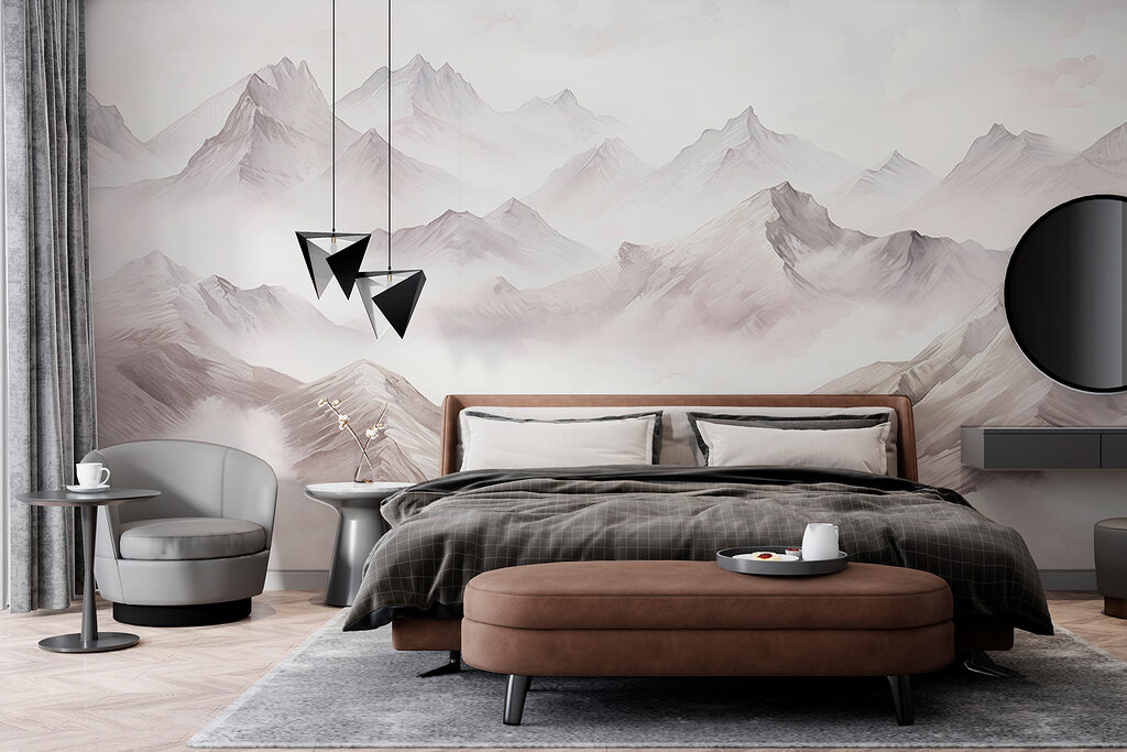 Bergketen met wolken in een interieur
