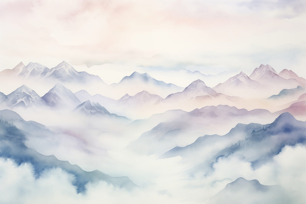 Schilderij van bergen en wolken — volledig ontwerp