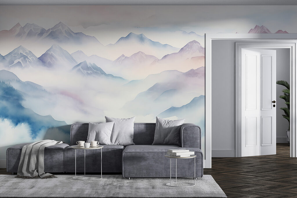 Schilderij van bergen en wolken — interieur 2