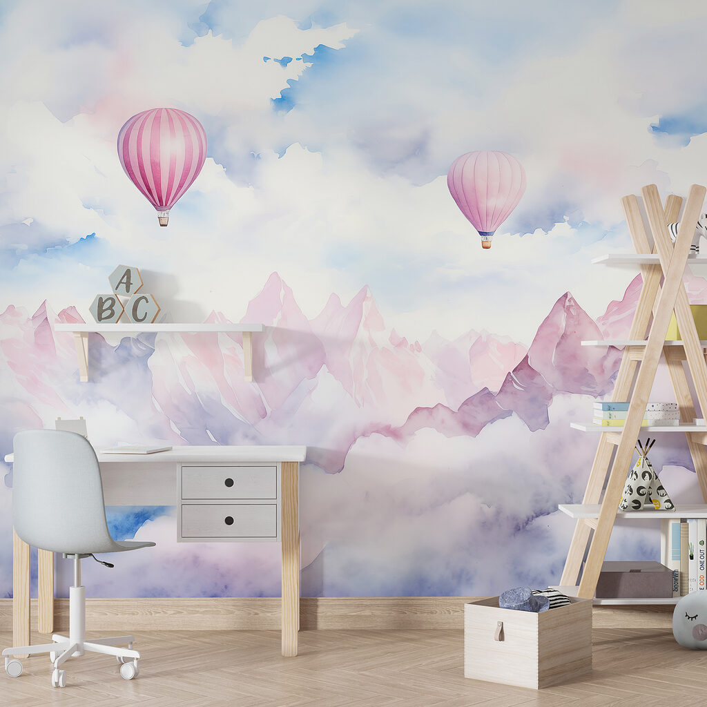 Roze ballonnen boven bergwolken — interieur 3