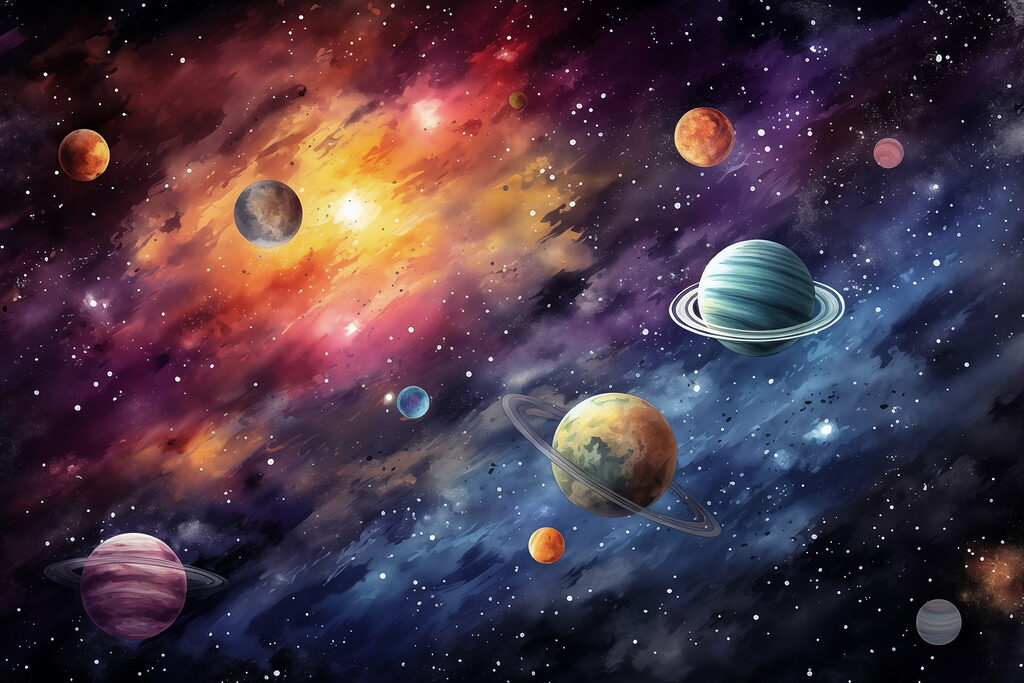 Planeten aan de hemel met planeten — volledig ontwerp