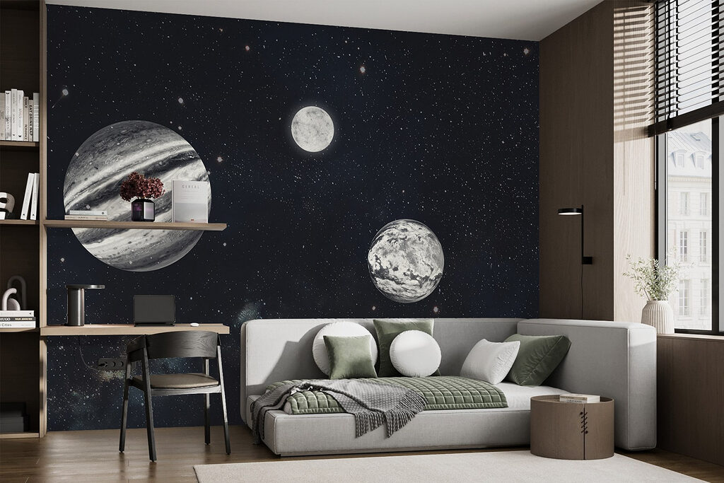 Planeten in verweerd zwartwit — interieur 3