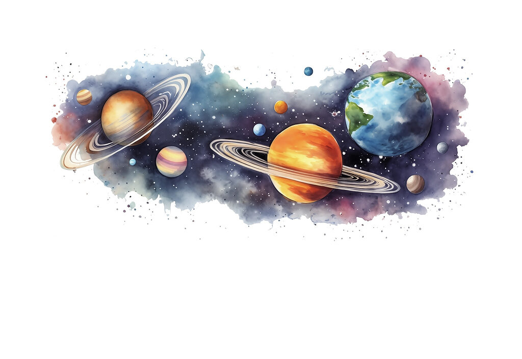 Planeten op een verfspat — volledig ontwerp