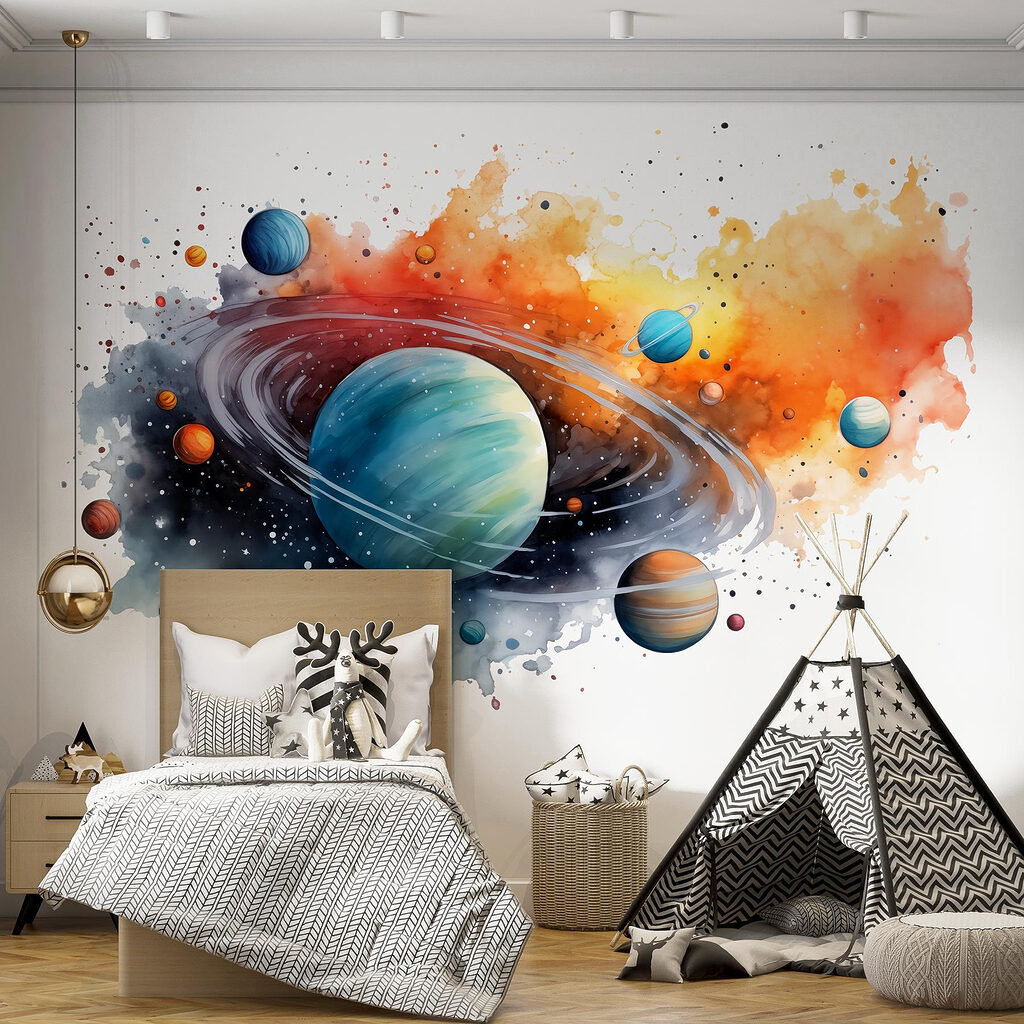 Ringenplaneet tussen kleurrijke verfspatten — interieur 4