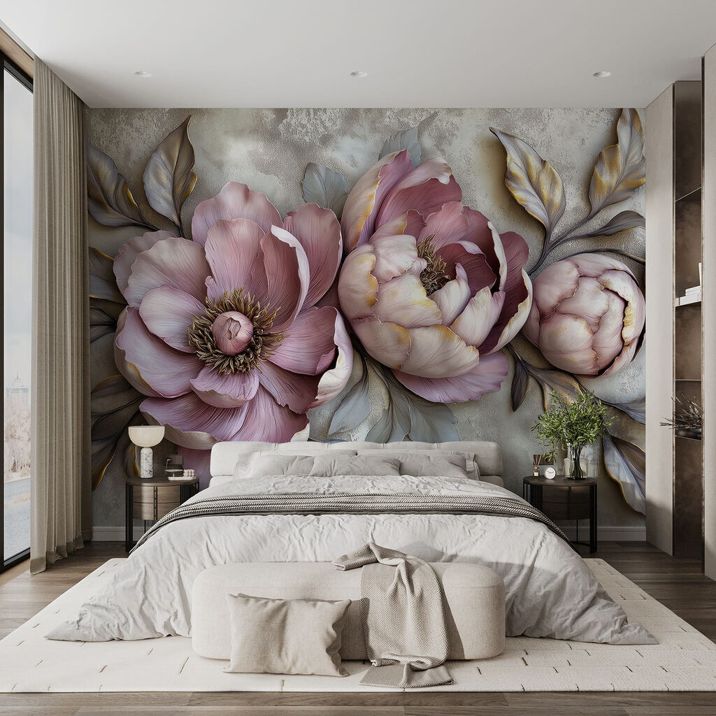 Pioenrozen in lila reliëftinten — interieur 2
