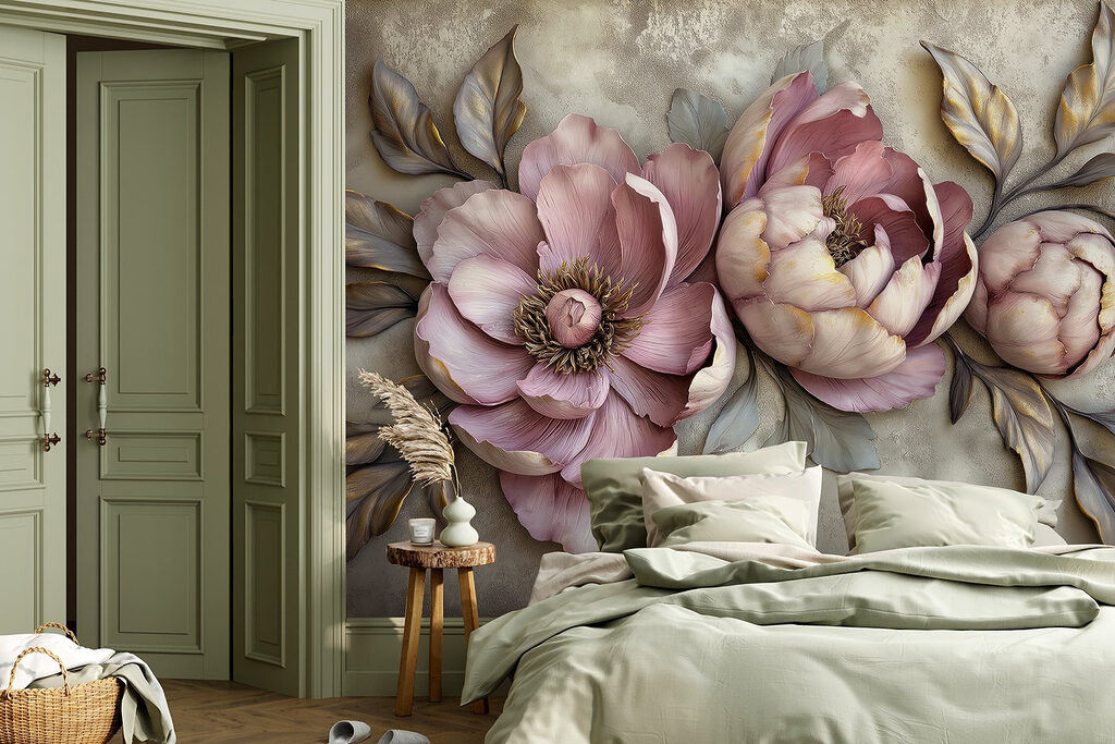 Pioenrozen in lila reliëftinten — interieur 3
