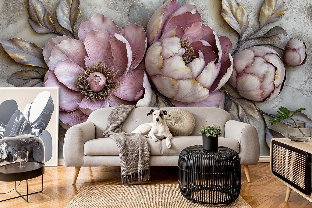 Pioenrozen in lila reliëftinten — interieur 4