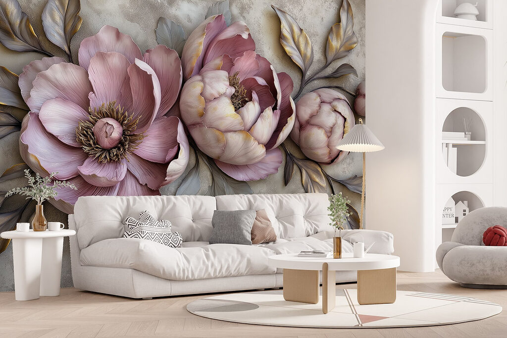 Pioenrozen in lila reliëftinten — interieur 5